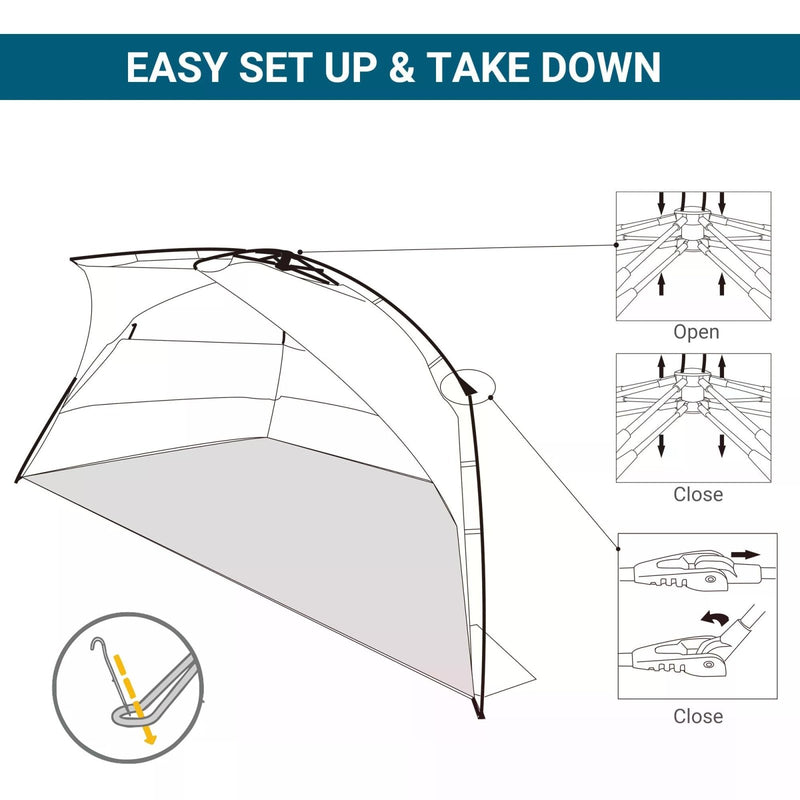 1 - 2 Man Pop - Up Beach Tent, Sun Shelter UV 20+ Protection w/ Long Floor Mesh Windows Sandbags Carry Bag Summer Hut House - Bedzy UK modern and affordable home furniture England