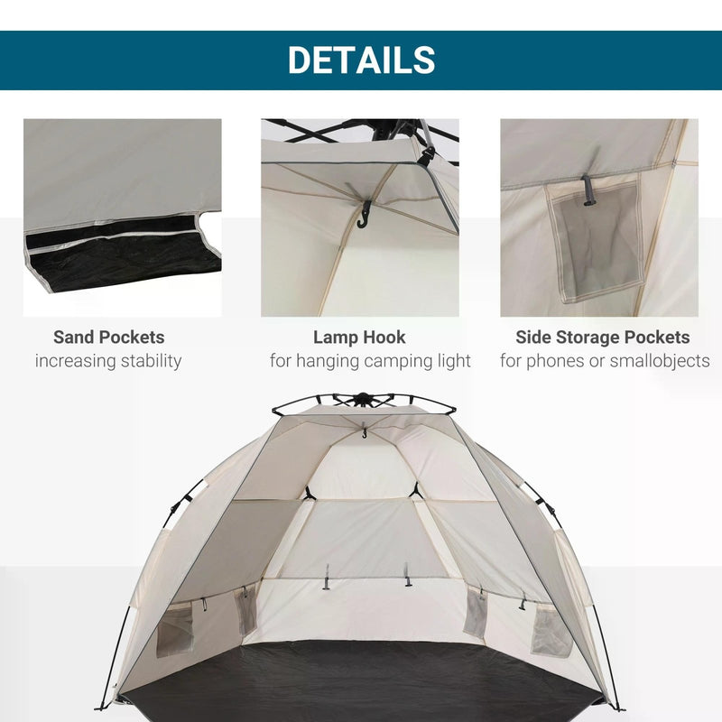 1 - 2 Man Pop - Up Beach Tent, Sun Shelter UV 20+ Protection w/ Long Floor Mesh Windows Sandbags Carry Bag Summer Hut House - Bedzy UK modern and affordable home furniture England