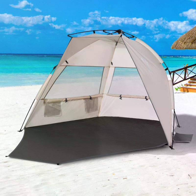 1 - 2 Man Pop - Up Beach Tent, Sun Shelter UV 20+ Protection w/ Long Floor Mesh Windows Sandbags Carry Bag Summer Hut House - Bedzy UK modern and affordable home furniture England