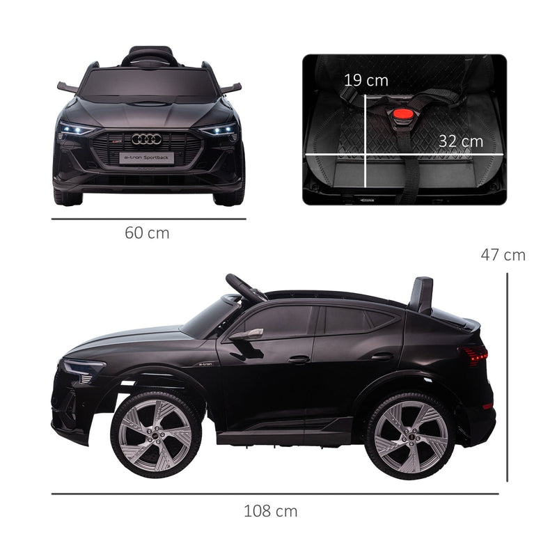 12V Audi E - tron Licensed Ride On Car, Two Motors Battery Powered Toy with Remote Control, Lights, Music, Horn, Black - Bedzy UK modern and affordable home furniture England