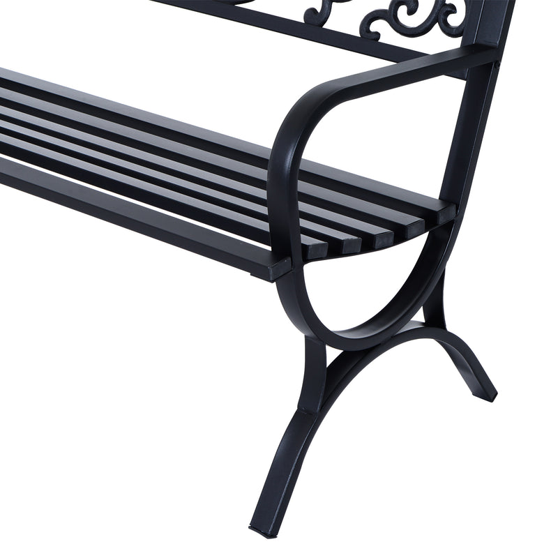 2 Seater Metal Garden Bench Garden Park Porch Chair Outdoor Patio Loveseat Seat Black