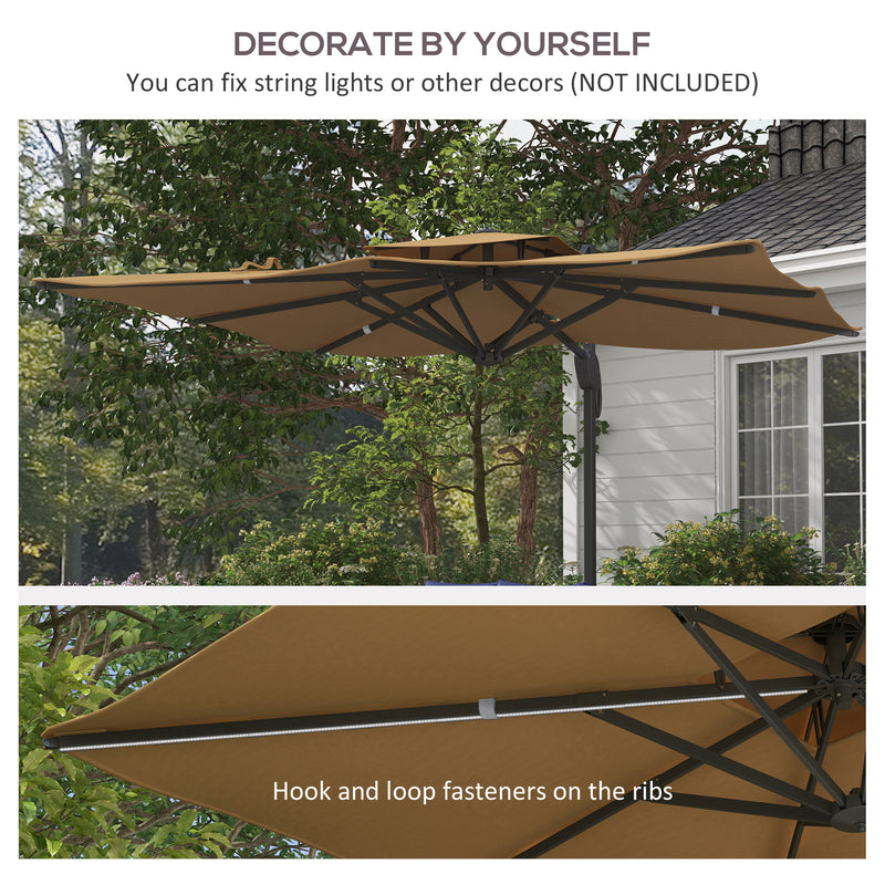 Garden Parasol, 3(m) Cantilever Parasol with Hydraulic Mechanism, Dual Vented Top, 8 Ribs, Cross Base, Khaki