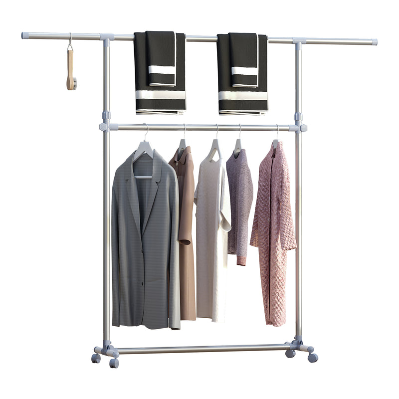 Heavy Duty Clothes Hanger Garment Rail Hanging Display Stand Rack w/ Wheels Adjustable