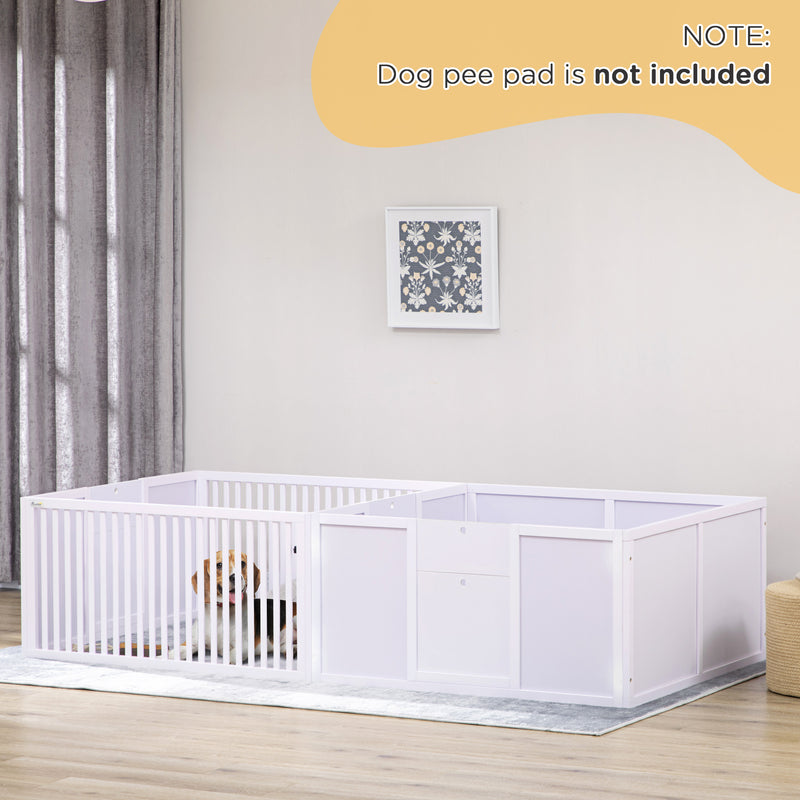 7 Panels Playpen with 3 Doors for Baby Dogs, Two-Room Design Puppy Whelping Box - White