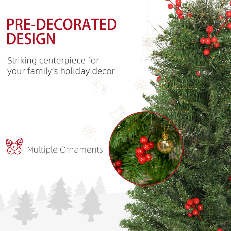 Pencil Artificial Christmas Tree with Realistic Branches, Red Berries, Auto Open, Green