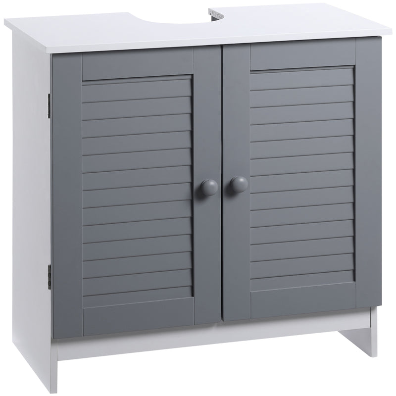 Under Sink Storage Bathroom Cabinet with Adjustable Shelf, Pedestal Under Sink Design, Grey and White