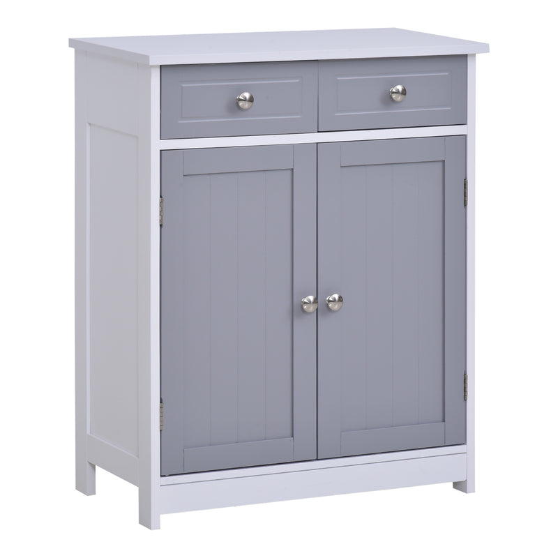 Bathroom Storage Cabinet Free-Standing Bathroom Cabinet Unit w/ 2 Drawers Cupboard Adjustable Shelf Metal Handles 75x60cm - Grey and White