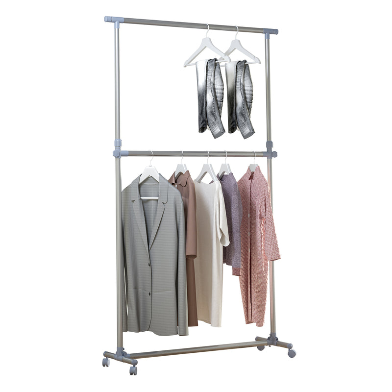 Heavy Duty Clothes Hanger Garment Rail Hanging Display Stand Rack w/ Wheels Adjustable