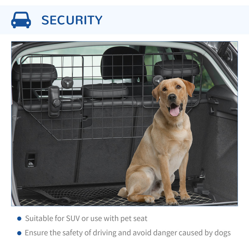 Dog Guard for Cars Adjustable Boot Barrier Metal Mesh Pet Headrest, 90-120W x 40.5H cm