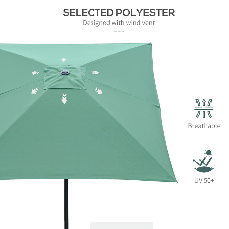 2 x 3m Rectangular Market Umbrella Patio Outdoor Table Umbrellas with Crank & Push Button Tilt, Green