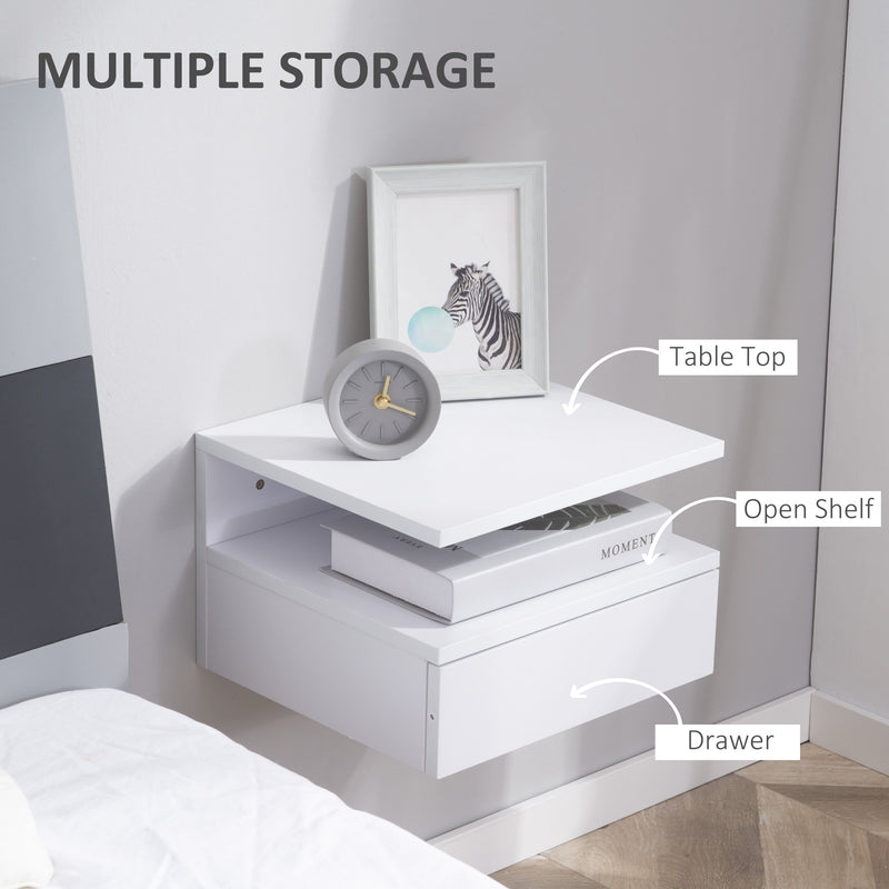 Floating Bedside Cabinet with Drawer and Open Shelf, Wall Mounted Nightstands, Bedside Table with Storage for Bedroom