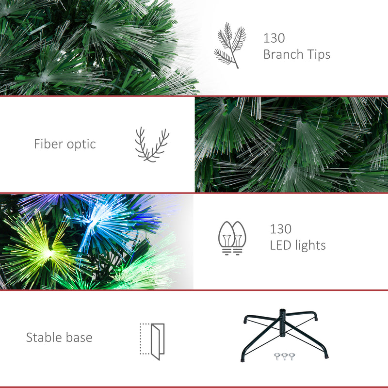 HOMCM 1.2m Tall Artificial Tree Fiber Optic Colorful LED Pre-Lit Holiday Home Christmas Decoration with Flash Mode, Green