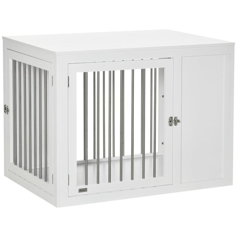 Furniture Style Dog Crate, End Table Pet Cage Kennel, Indoor Decorative Dog House, with Double Doors, Locks, for Medium & Large Dogs, White