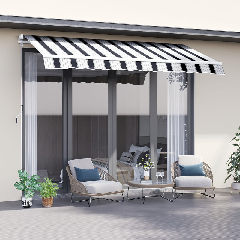2.5m x 2m Garden Patio Manual Awning Canopy Sun Shade Shelter Retractable with Winding Handle Blue White