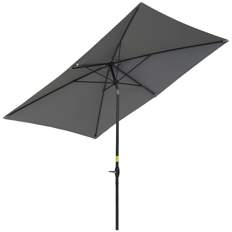 2 x 3(m) Garden Parasols Umbrellas Rectangular Patio Market Umbrella Outdoor Sun Shade w/ Crank & Push Button Tilt, Aluminium Pole Dark Grey
