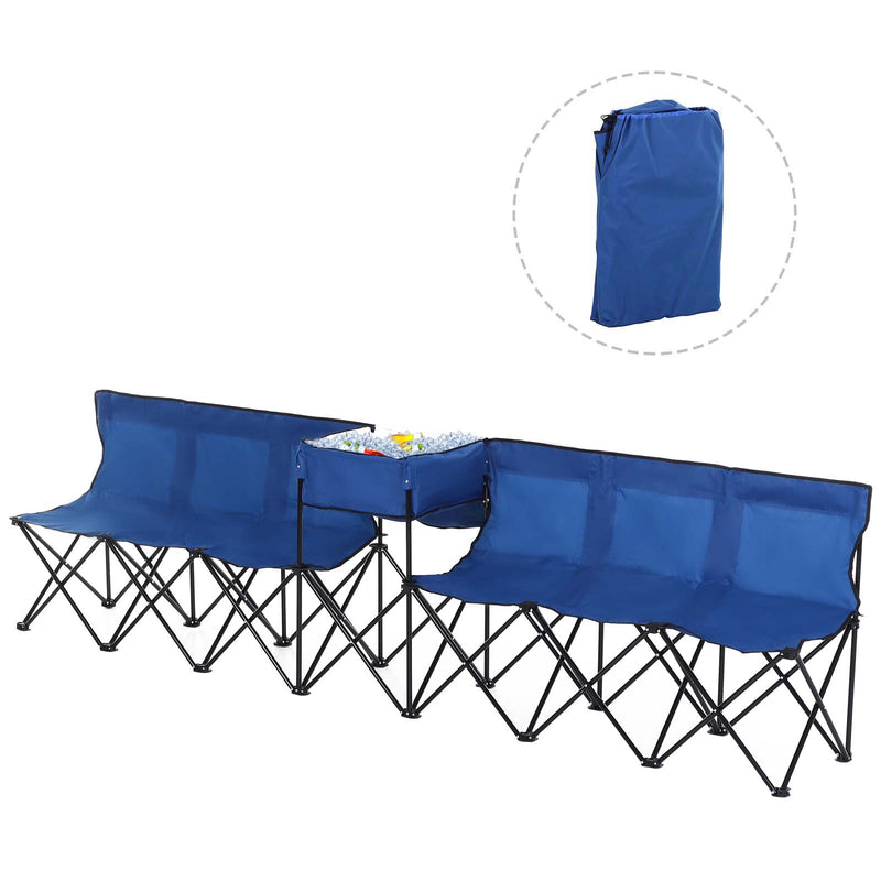 6-Seater Folding Steel Camping Bench w/ Cooler Bag Blue