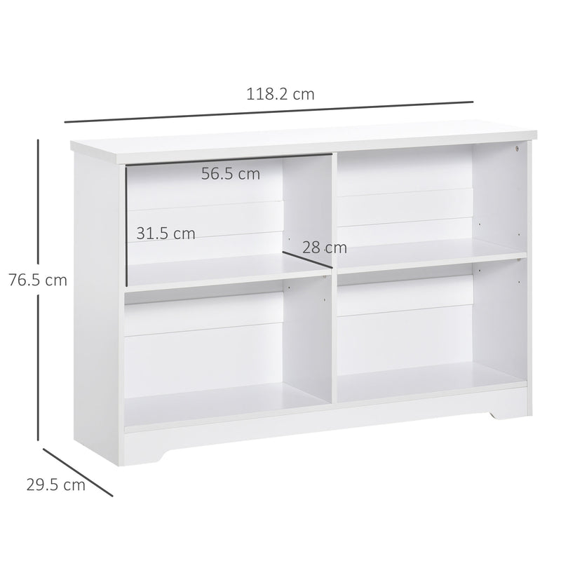 Simple Modern 4-Compartment Low Bookcase 2-Tier w/ Moving Shelves Cube Display Storage Unit Home Office Living Room Furniture White