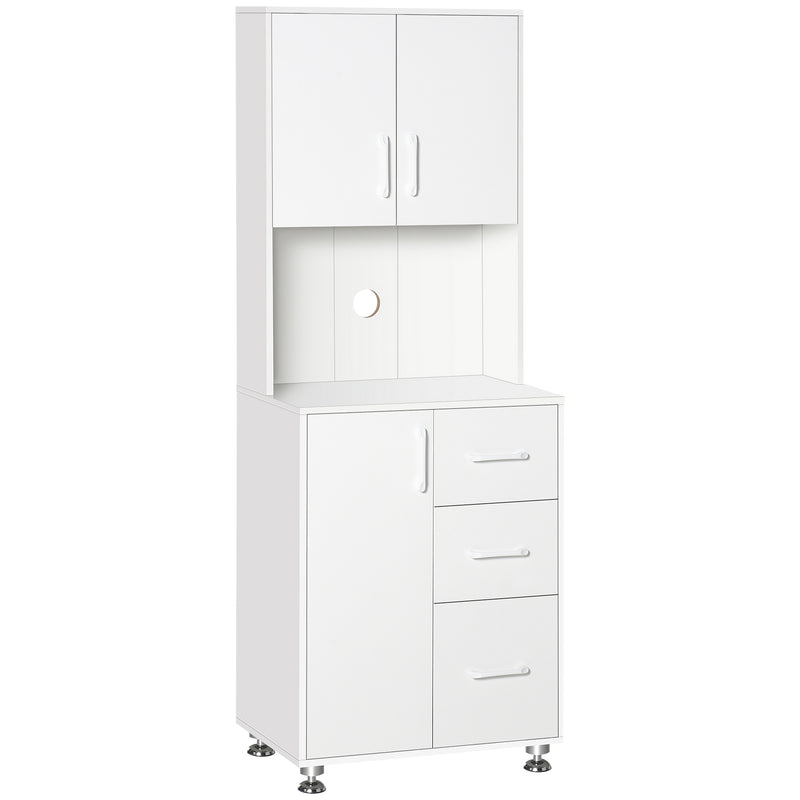 Modern Kitchen Cupboard with Storage Cabinets, 3 Drawers and Open Countertop for Living Room, White