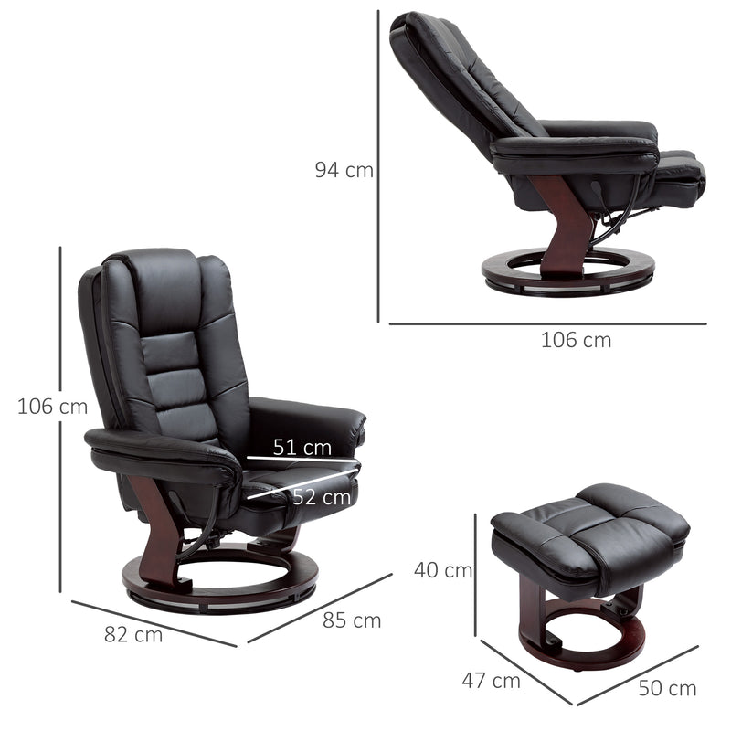 Manual Recliner and Footrest Set PU Leather Leisure Lounge Chair Armchair with Swivel Wood Base, Black