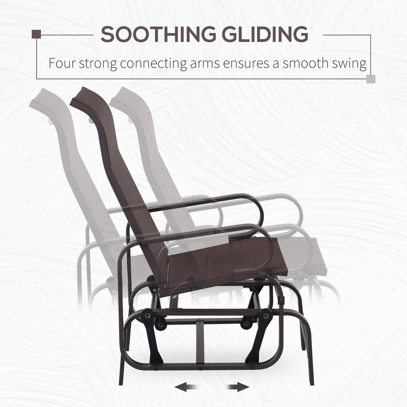 Outdoor Gliding Rocking Chair with Sturdy Metal Frame Garden Comfortable Swing Chair for Patio, Backyard and Poolside, Brown