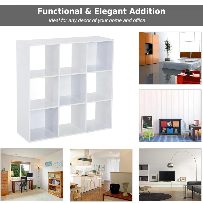 Wooden 9 Cube Storage Unit w/3 Tier Shelves Organiser Display Rack Living Room Bedroom Furniture - White