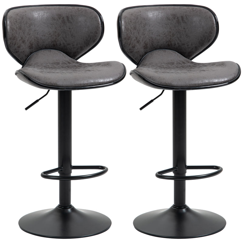 Bar Stool Set of 2 Microfiber Cloth Adjustable Height Armless Chairs with Swivel Seat, Dark Grey