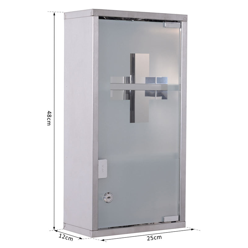 Stainless Steel wall mounted Medicine Cabinet with 2 Shelves + Security Glass Door Lockable 48 cm(H)