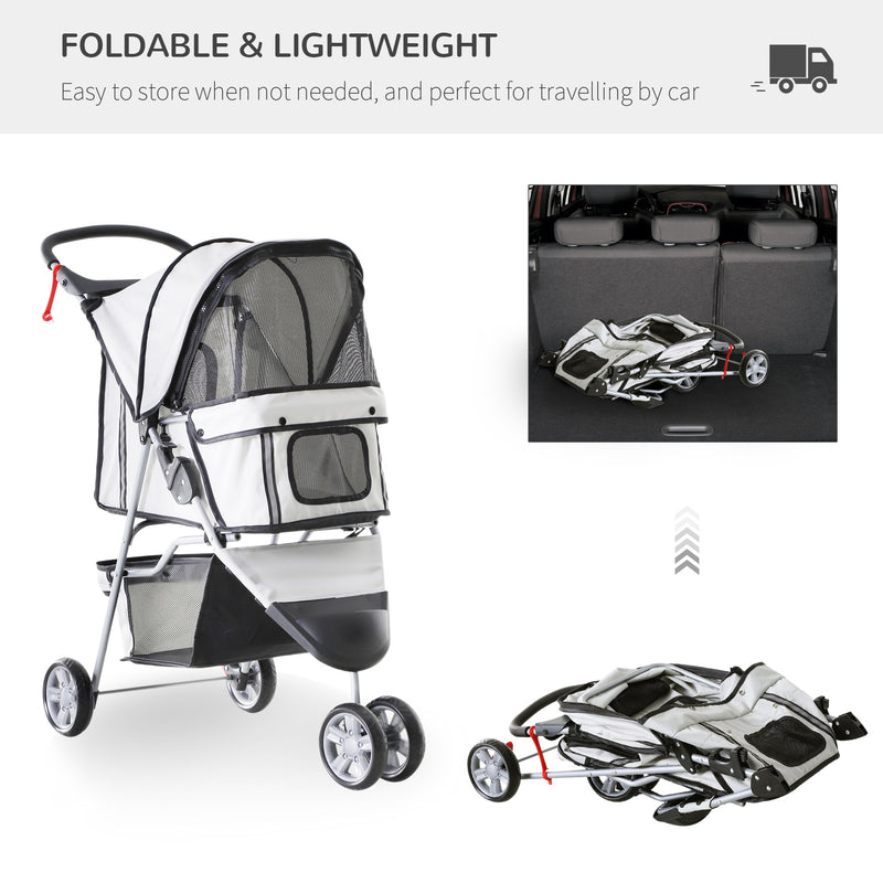 Dog Stroller with Cover for Small Miniature Dogs, Folding Cat Pram Dog Pushchair with Cup Holder, Storage Basket, Reflective Strips, Grey