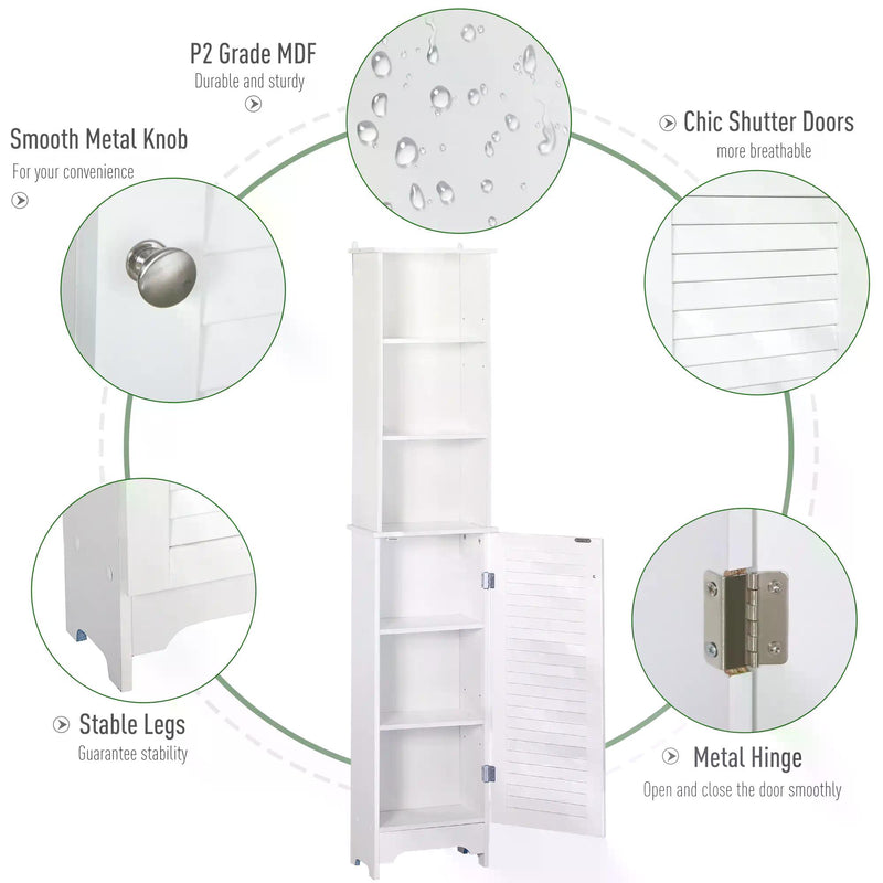 Freestanding Tallboy Bathroom Storage Cabinet w/ 6 Shelves Cupboard Tower Organisation Home Bathroom Furniture White