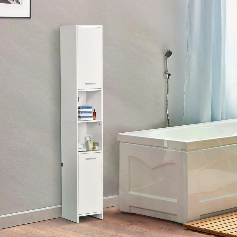 Slim Bathroom Tall Cabinet, High Floor Cabinet Unit for Bathroom, Freestanding Storage Cabinet with 2 Doors and Adjustable Shelves, White