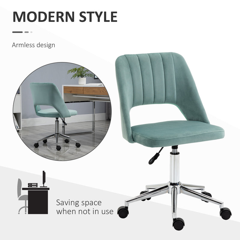 Mid Back Office Chair Velvet Fabric Swivel Scallop Shape Computer Desk Chair for Home Study Bedroom Green