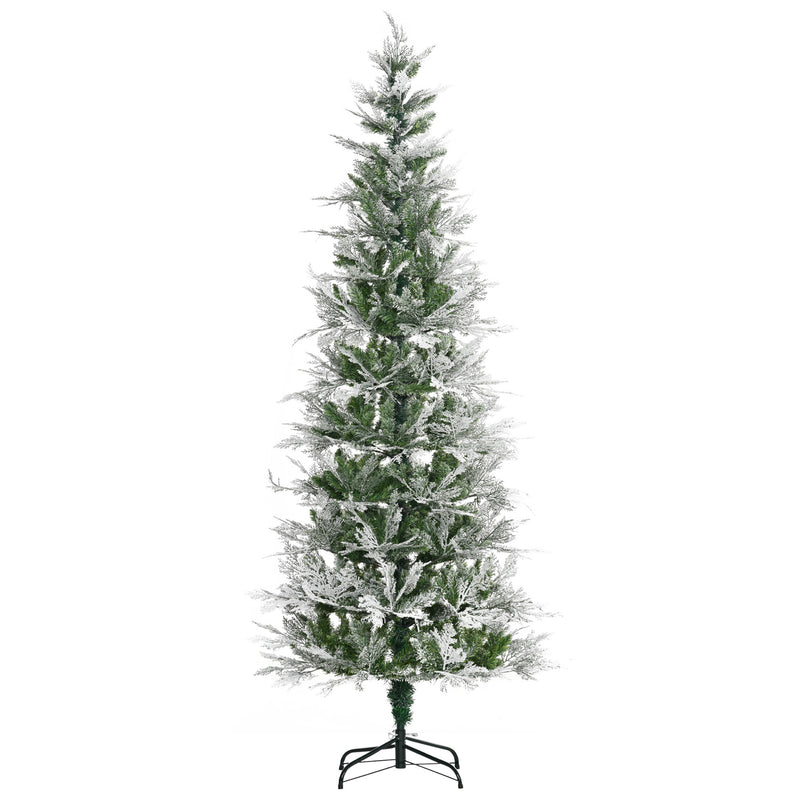 Pencil Snow Flocked Artificial Christmas Tree with Realistic Cypress Branches, Auto Open, Green