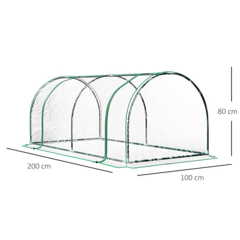 Tunnel Greenhouse Green Grow House for Garden Outdoor, Steel Frame, PE Cover, Transparent, 200 x 100 x 80cm