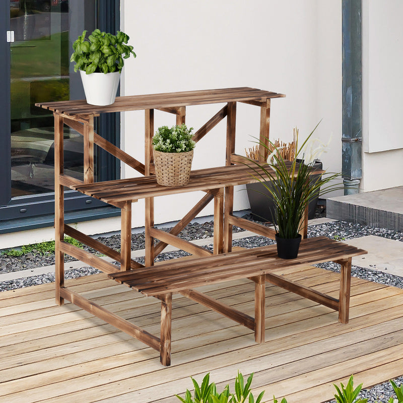 3 Tier Flower Stand Wood Planter Ladder Display Shelf Rack for Garden Outdoor Backyard 100Lx80Wx80H(cm)