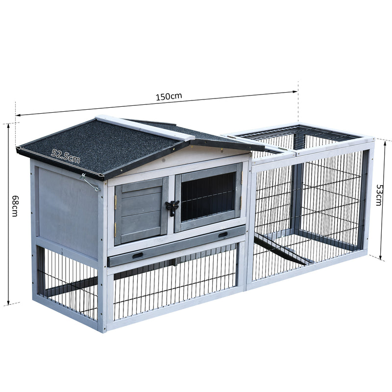 Small Animal Two-Level Fir Wood Hutch w/ Ramp Burnt Grey