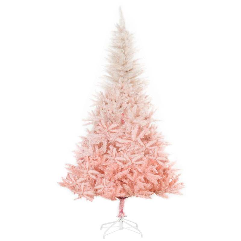 6ft Artificial Christmas Tree Holiday Home Decoration w/ Metal Stand, Automatic Open, White & Pink Realistic Design Faux w/ Stand Quick Setup