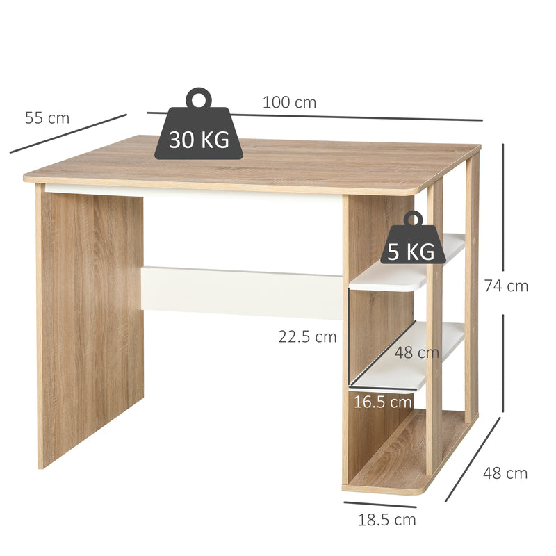 Computer Desk & 3-Tier Side Shelves Wide Table Top Home furniture OAK