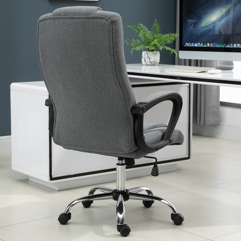 High Back Office Chair 360° Swivel Chair Adjustable Height Tilt Function Linen Deep Grey 62W x 62D x 110-119H cm