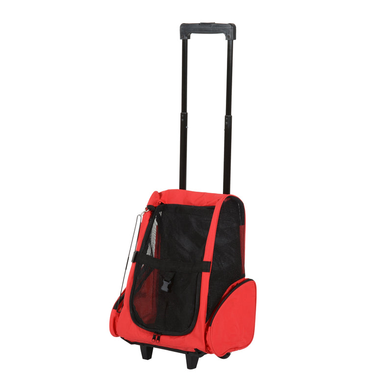 Dog Carrier Bag Travel Backpack Bag Cat Carrier Dog Bag w/ Trolley and Telescopic Handle, 42 x 25 x 55 cm, Red
