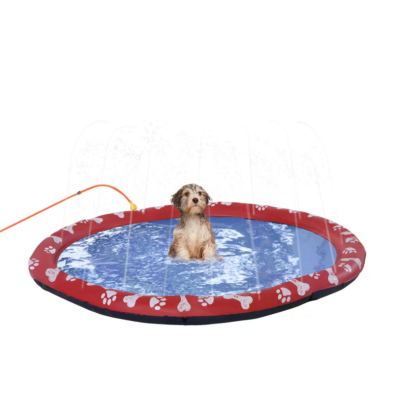 150cm Splash Pad Sprinkler for Pets Dog Bath Pool Water Game Mat Toy Non-slip Outdoor Backyard Red