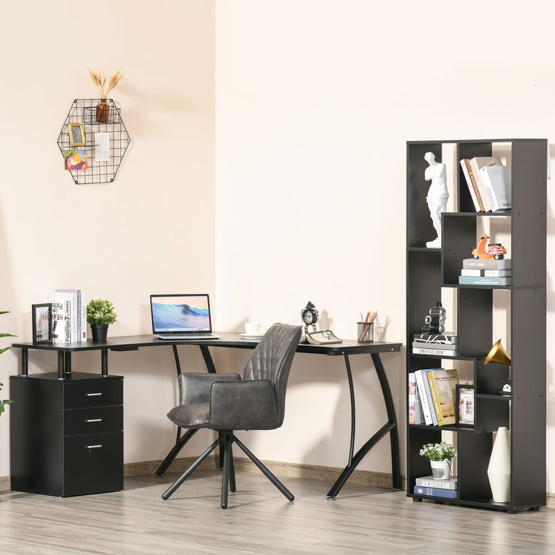 L-Shaped Computer Desk Table with Storage Drawer Home Office Corner Industrial Style Workstation, Black