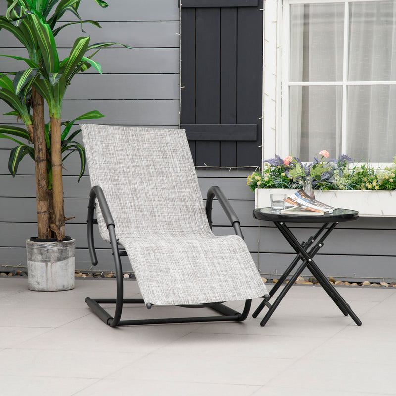 Outdoor Sun Lounger with Headrest, Texteline Reclining Chaise Lounge Chair Rocking Chair for Garden, Balcony, Deck, Grey