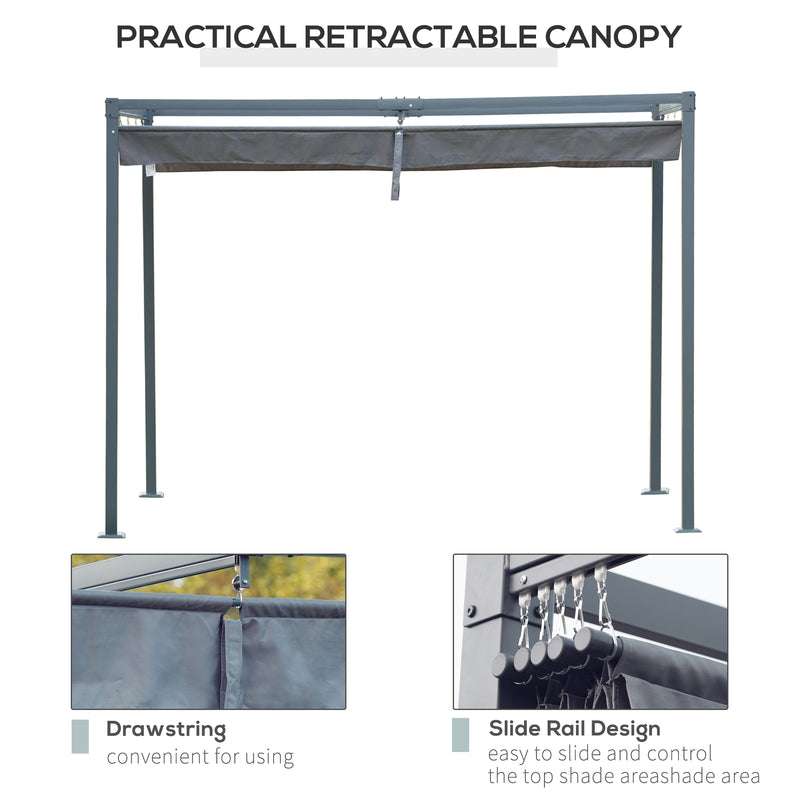 4 x 3(m) Metal Pergola Gazebo Patio Sun Shelter Grape Tent Retractable Canopy Grey