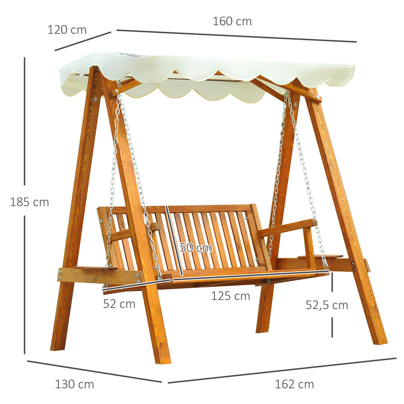 2 Seater Garden Swing Seat Wooden Swing Chair Outdoor Hammock Bench Furniture, Cream White