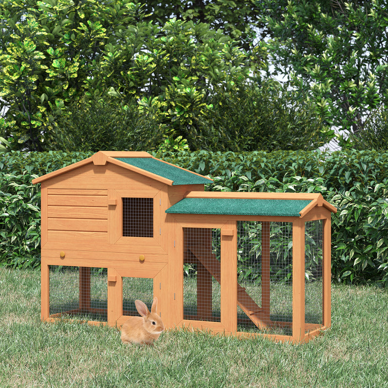Wooden Rabbit Hutch and Run Guinea Pig Hutch Outdoor Bunny Cage Pull Out Tray Small Animal House 145 x 45 x 85 cm