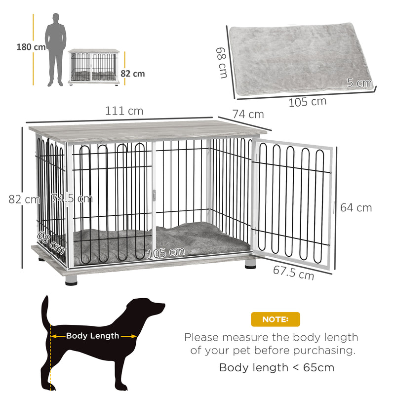 Indoor Dog Crate Furniture, Side End Table, with Soft Washable Cushion, Lockable Doors, for Big Dogs
