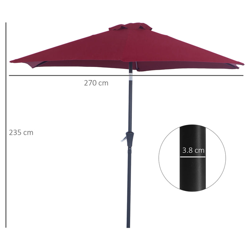 2.7M Tilting Parasol Sun Parasol Outdoor Garden Umbrellas Sun Shade Aluminium Frame with Crank（Wine Red）