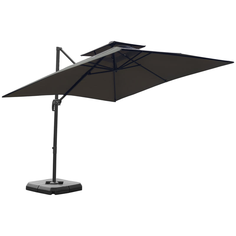3 x 3(m) Garden Cantilever Roma Parasol with Crank and Tilt, Square Overhanging Patio Umbrella with 360° Rotation, Sun Shade Canopy with Base