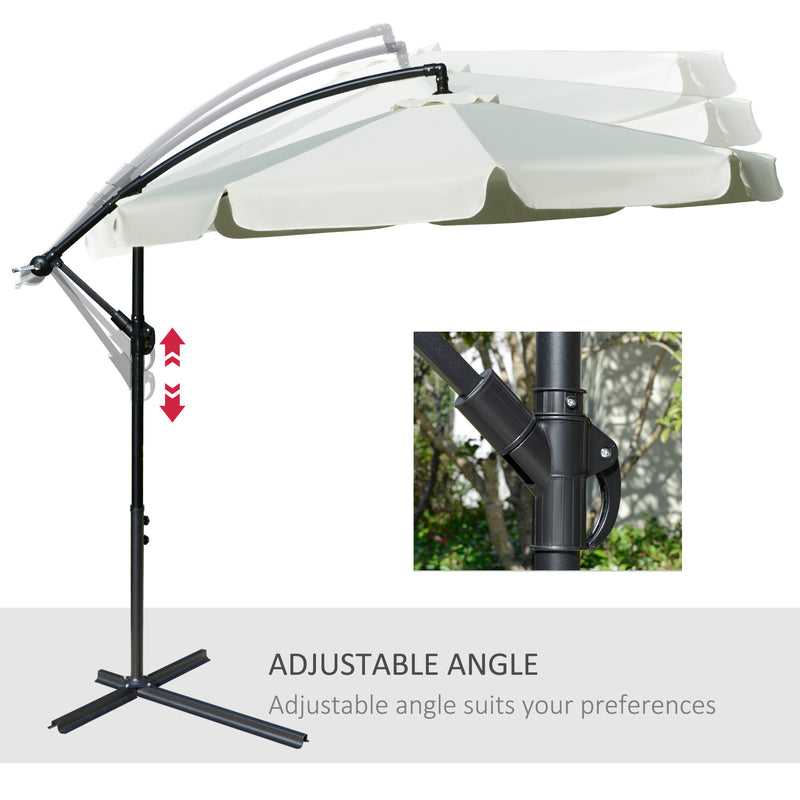 2.7m Banana Parasol Cantilever Umbrella with Crank Handle and Cross Base for Outdoor, Hanging Sun Shade, Cream White