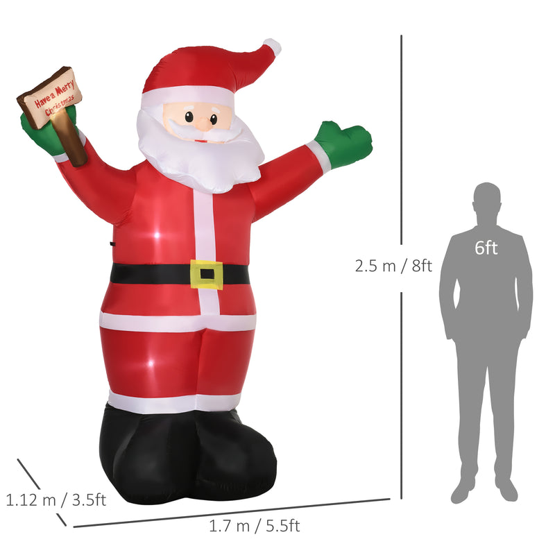 8ft Inflatable Christmas Santa Claus Holds Light Sign of Blessings, Blow-Up Outdoor LED Yard Display for Lawn Garden Party